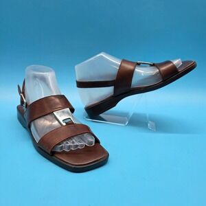 The Leather Collection Brown Leather Slingback Sandals Square‎ Toe Brazil Size 7